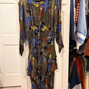 High Neck Multicolor Abstract Print Dress